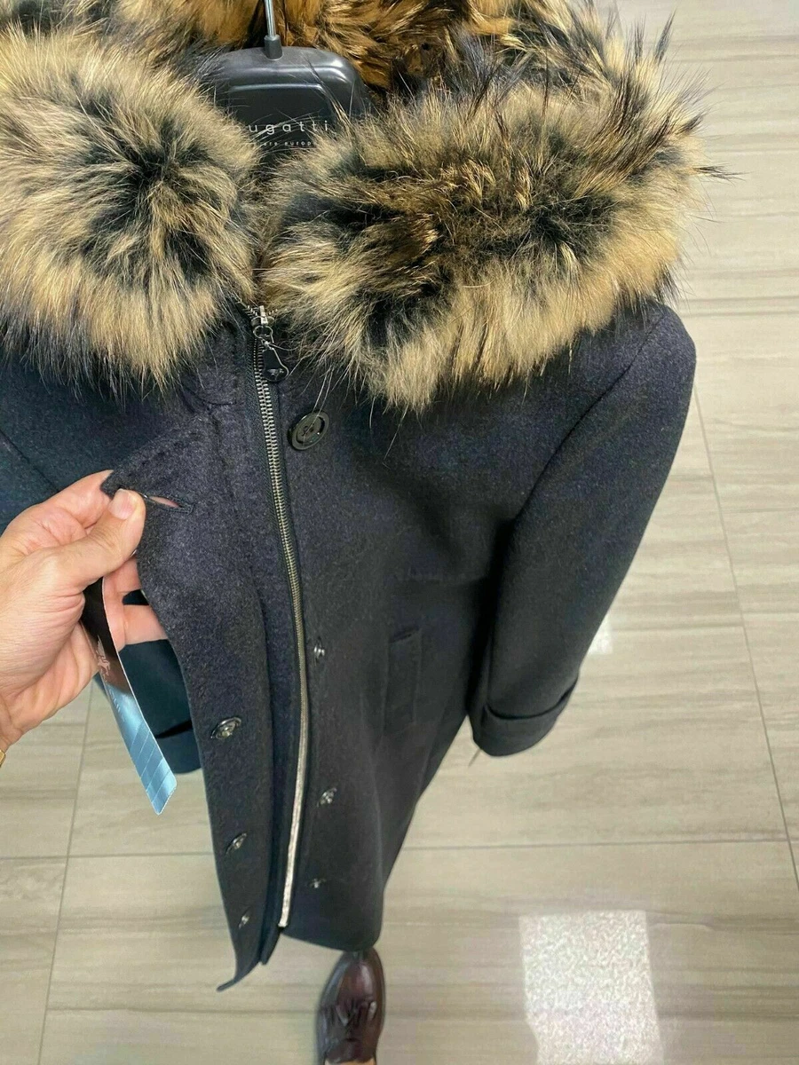 Short black coat deals with fur hood