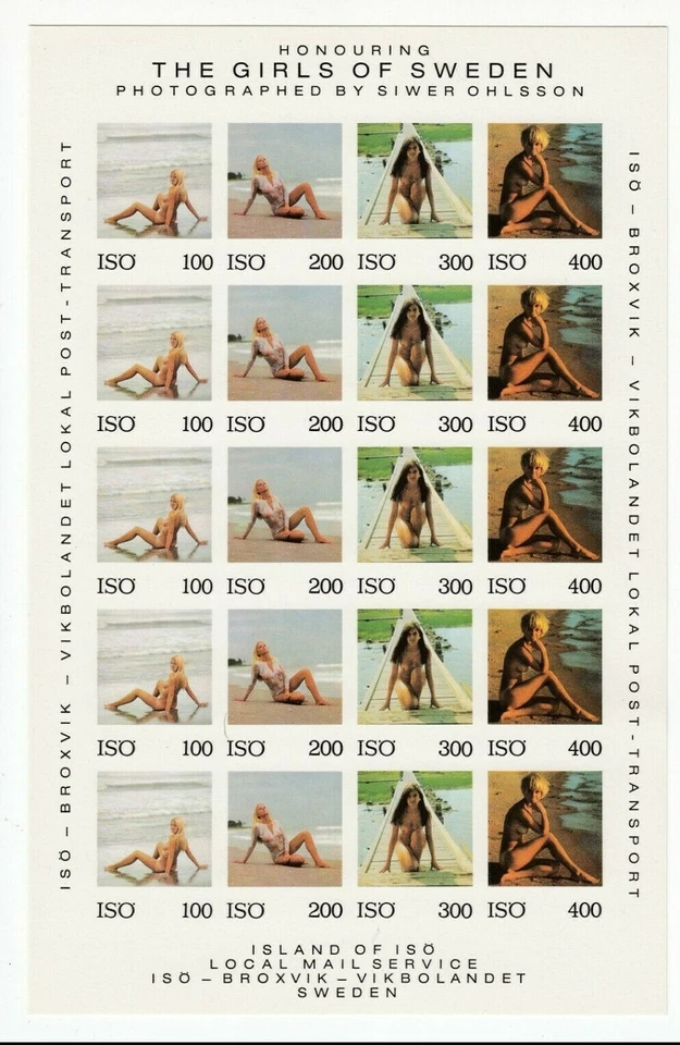 Hoja postal local de Iso Island, chicas de Suecia, sexy, desnuda, perf/imperf, 1969 Foto 3 de 4