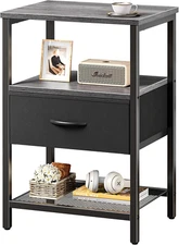 Night Stand with Fabric Drawer, Side Table with Mesh Shelf, Bedroom Nightstand, 