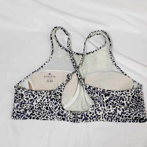 New Athleta Navy Blue With White Bikini Top Crossback 36 B C Underwire NWOT - Picture 6 of 11