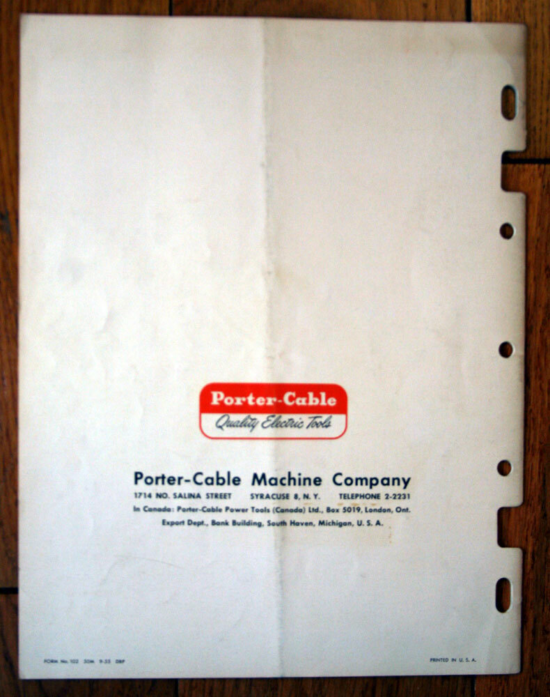 PorterCable Machine Company Vintage Catalog No. 102 1955 Sanders Cutters Saws eBay