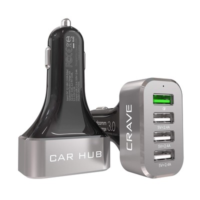 CarHub 54W 4 Port USB Car Charger, Qualcomm Quick Charge 3.0 - Black
