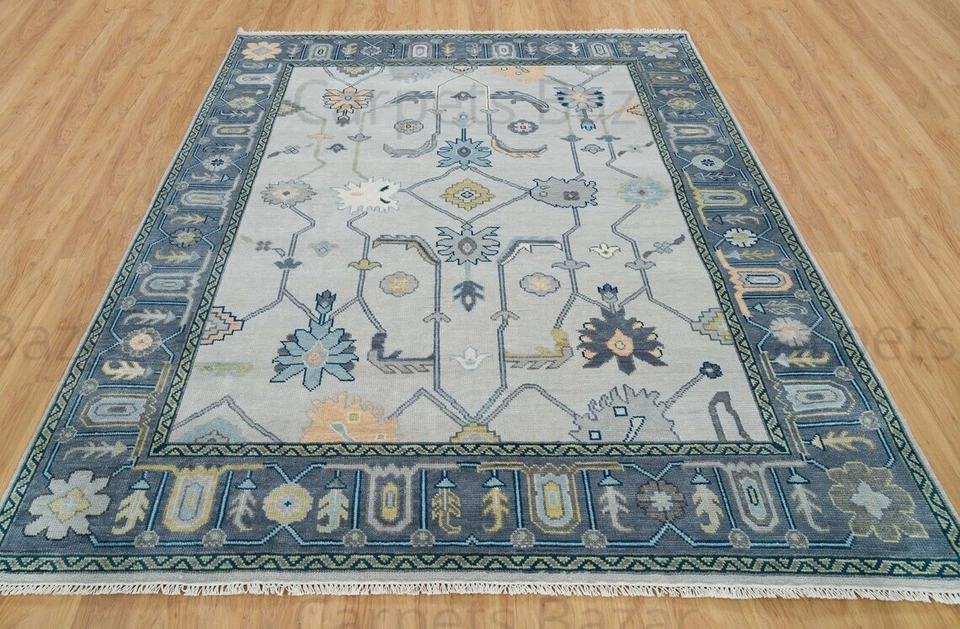 New Oushak Rug Contemporary hand-Knotted Living Room Area Rug Color Cream 8x10 - Image 2 of 4