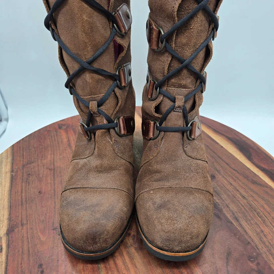 Sorel Joan of Arctic Boots Women's 9.5 Brown Suede Lace Up Knee High Tall Wedge - Image 3 of 4