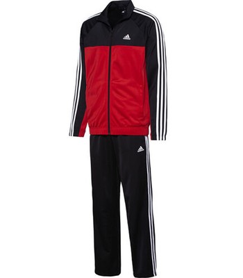 black adidas tracksuit red stripes