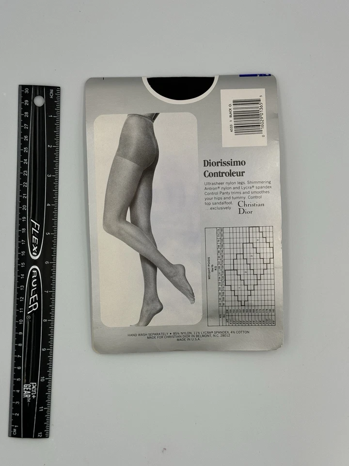 Vintage Christian Dior Black Orchid Control Top Ultra Sheer Pantyhose Sz 1 - Image 4 of 4