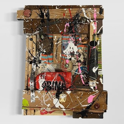Original Abstract Collage Assemblage Combine Art Painting 16x20 ''Restoration''