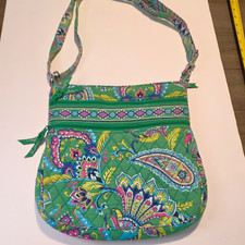 Vera Bradley Green Paisley Quilted Crossbody Bag Zip w/ Pouch Inner Pockets