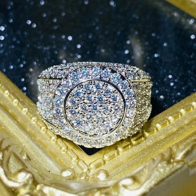 Men's 2 Ct Round Cut Real Moissanite Anniversary Pinky Ring 925 Sterling Silver