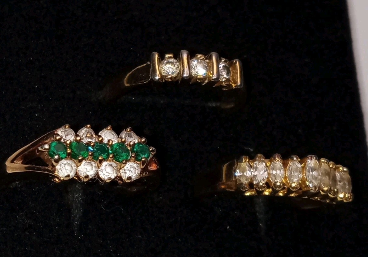 Simulated Diamond, Emerald 3 Ring Bundle. Goldton… - image 1