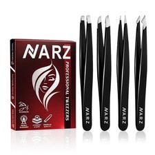 NARZ 4Pcs Eyebrow Tweezers Set Stainless Steel Ingrown Facial Hair Plucker Black