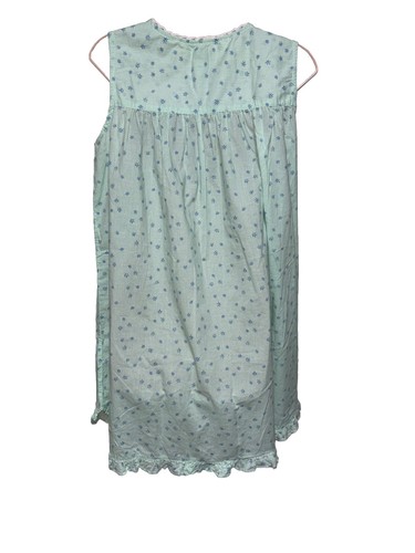 Vintage Amanda Stewart Size Medium Green Sleeveless Embroidered Nightgown Cotton - Picture 9 of 10