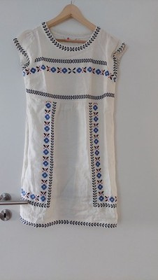 Boden Kleid Stickerei UK8R XS 34 weiß