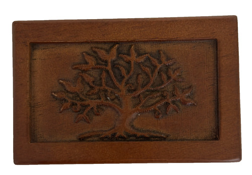 Wooden Tree of Life Box Cremation Keepsake Urn Pet Ashes 4.75" × 3" × 2" Tall