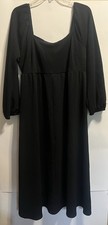 Women’s Maison Jules Long Sleeve Empire Waist Maxi Dress Black XL New