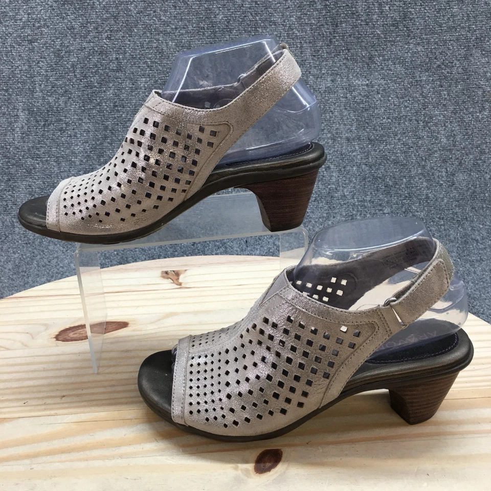 Sandalia Aravon para mujer 7AA plateada Medici Peep Pump tacones en bloque cuero informal Foto 2 de 4