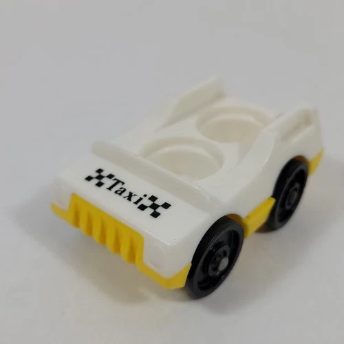 Rare Vintage Fisher Price Little People TAXI Cab Car White & Yellow HTF