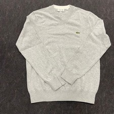 LACOSTE Cotton V-Neck Sweater Men's Size US M Grey Chine