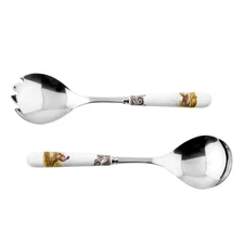 New Spode Woodland Salad Servers Fork Spoon Serving Set Thanksgiving Pheasant