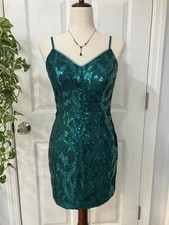 New Teal Damask Sequin Dress With Padded Cups And Adjustable Straps Size Small