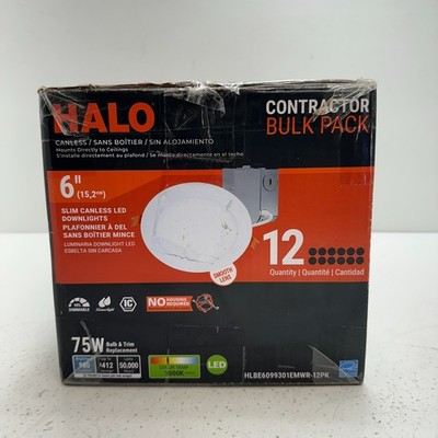 Halo HLBE 6'' Slim Canless LED Downlights White 3000K Smooth Lens Ceiling 75W