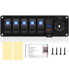 1 PCS 5 Gang Rocker Switch Panel Boat Waterproof Charger Voltage Meter 12V/24V