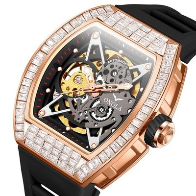 ONOLA Men Automatic Watch Mechanical Skeleton Hollow Diamond Waterproof