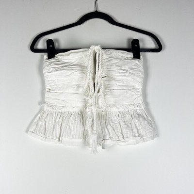 Ulla Johnson Adaleigh Cotton Ruched Ruffe Halter Neck Tank Top White 0