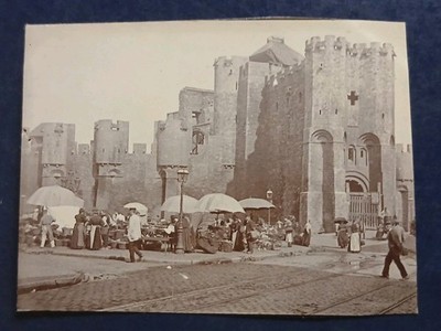 Belgien Gent 1899 Schlossmarkt Statue altes Foto 