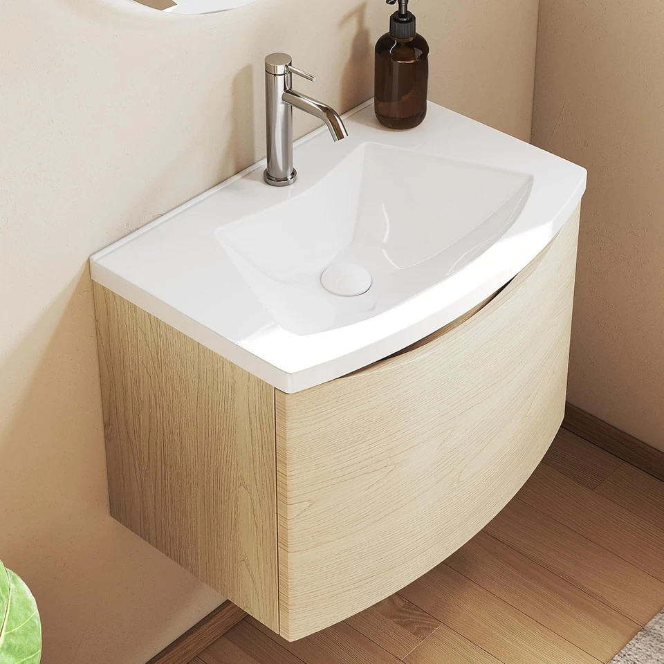 Mobile Da Bagno Curvo Da 60 Cm Con Lavabo in Resina – Mobile Compatto Con Casset - Immagine 4 di 4