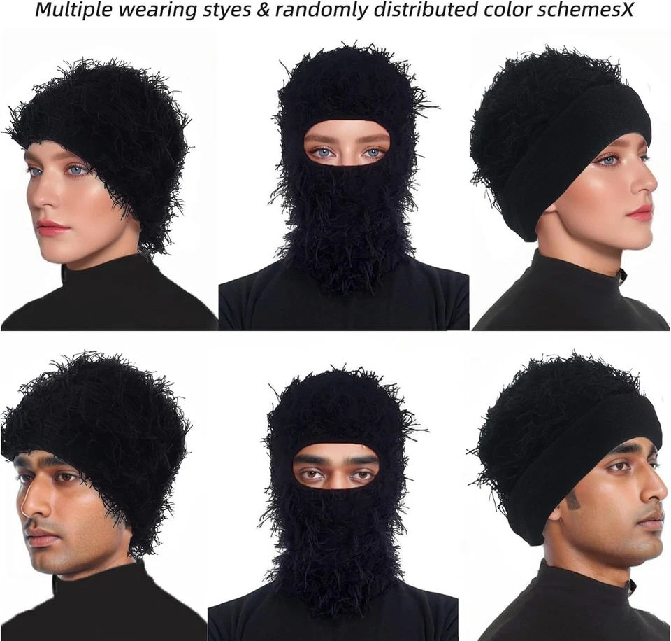 Máscara de esquí transparente de pasamontañas envejecido invierno a prueba de viento calentador tejido gorro gorra Foto 3 de 4