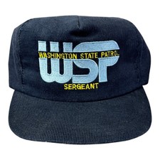 Vintage Washington State Patrol WSP Sergeant Corduroy Snapback Hat USA Navy Blue