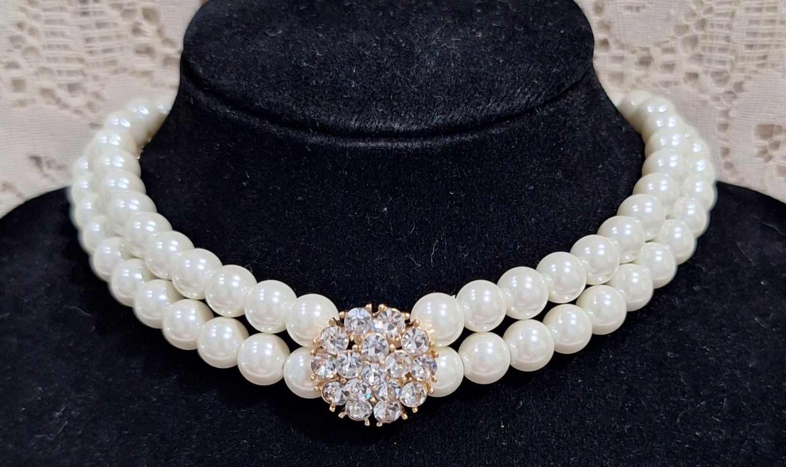 NWT Charter Club 3-Strand Faux Pearl Rhinestone Choker Necklace New
