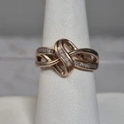 Vintage Sun Brand Sterling Silver 925 W Rose Gold Vermeil CZ Swirl Ring Sz 7.75