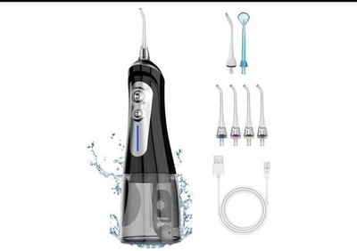 turewell Cordless Rechargeable Water Flosser Oral Irrigator w/ 5 Tips Black