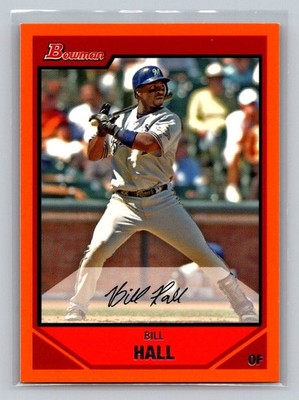 2007 Bowman Orange Bill Hall 075/250 Milwaukee Brewers #93