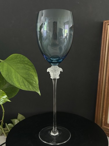 Rosenthal Versace Medusa Lumiere Petrol Blue And White Wine Glass 11.5”