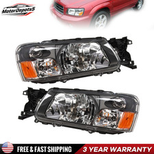 Left Right Pair Halogen Headlights For 2003-2004 Subaru Forester Black Housing