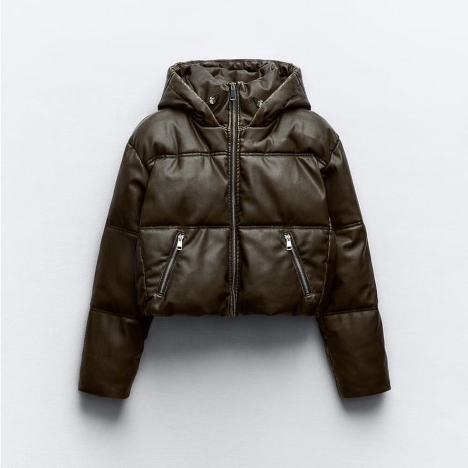 ZARA FAUX LEATHER CROPPED PUFFER ANORAK | eBay