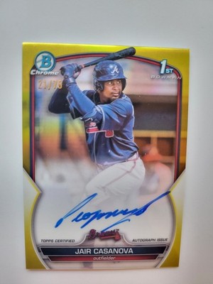 JAIR CASANOVA 2023 Bowman Chrome 1st YELLOW Refractor Auto /75 Atlanta Braves RC