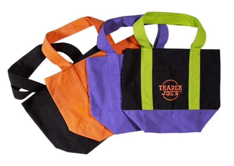Trader Joe's Trick Treat Mini Canvas Tote Bag Orange Black Purple