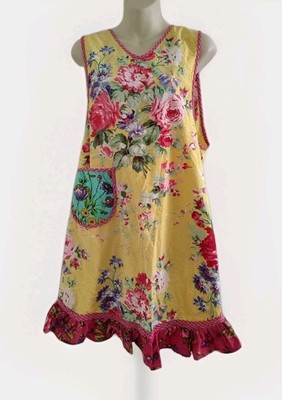 April Cornell Flower Shop Patchwork 100% Cotton Apron Yellow & Pink Floral