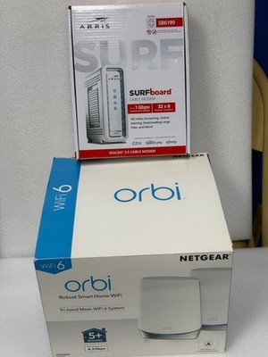 NETGEAR Orbi AX4200 RBK752 Tri-Band Wi-Fi 6 Mesh 2Pack & Arris Surfboard modem