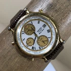 Vintage Seiko Men 5T52-7A19 Dress World Timer Leather Quartz 37mm Watch 7 1/4"