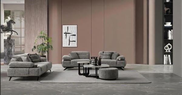 Sofa Set 3 Sitzer Sessel Couchtisch Hocker Beistelltisch Modern Grau-image