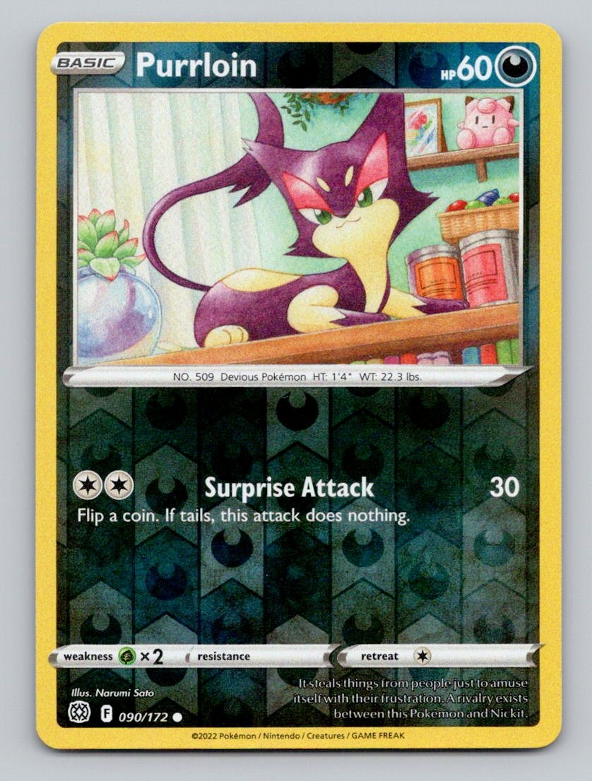 Purrloin 090/172 Common Brilliant Stars Pokemon Reverse Holo Near Mint