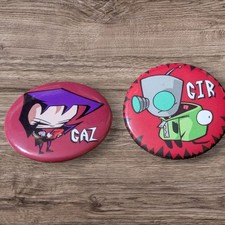 GAZ and GIR Invader Zim  Button Pinbacks Set Of Two - Vicom Nickelodeon 