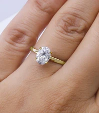 Lab Grown Oval Diamond Engagement Ring 1.5 Ct Solitaire 14K Yellow Gold