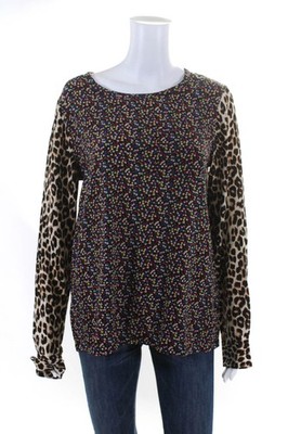 Equipment Femme Womens Leopard Print Floral Long Sleeve Top Blouse Silk ...