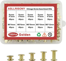 180 Sets Chicago Screws Assorted Kit, 5 Sizes of round Flat Head Leather Rivets